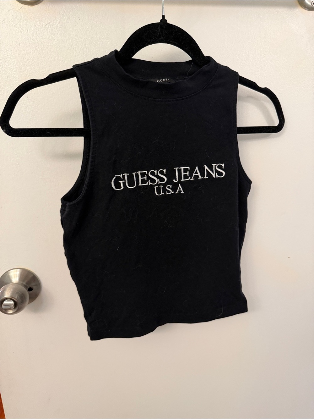 Guess Black Sleeveless Logo Crop Tank